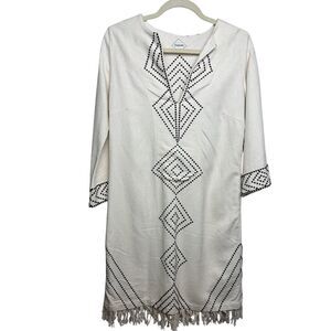 Gypset Silk Embroidered Mini Caftan Dress with Fringe Sz. M